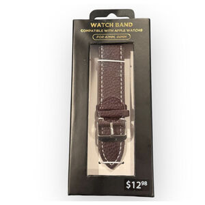 New Watch Band for Apple Watch 42mm 44mm Brown Faux Leather White Stitch
